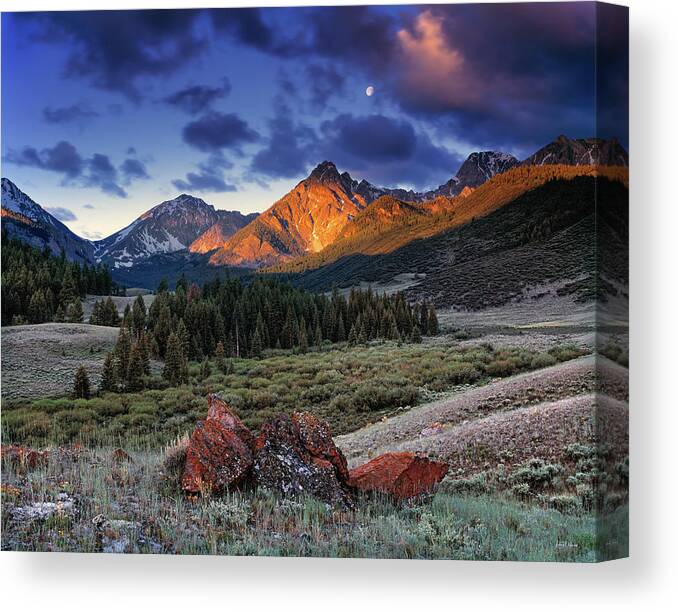 Idaho Scenics Canvas Print featuring the photograph Lost River Mountains Moon by Leland D Howard