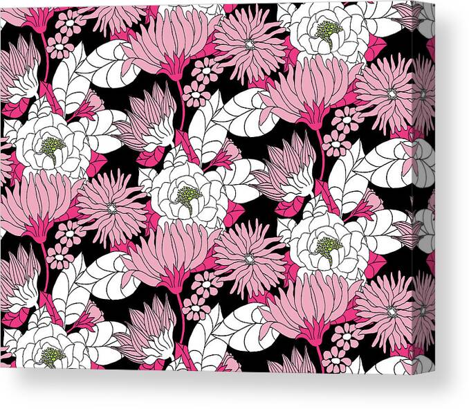 Abstract Canvas Print featuring the drawing Lotus Flower Pattern (Pink White Black) by CSA Images