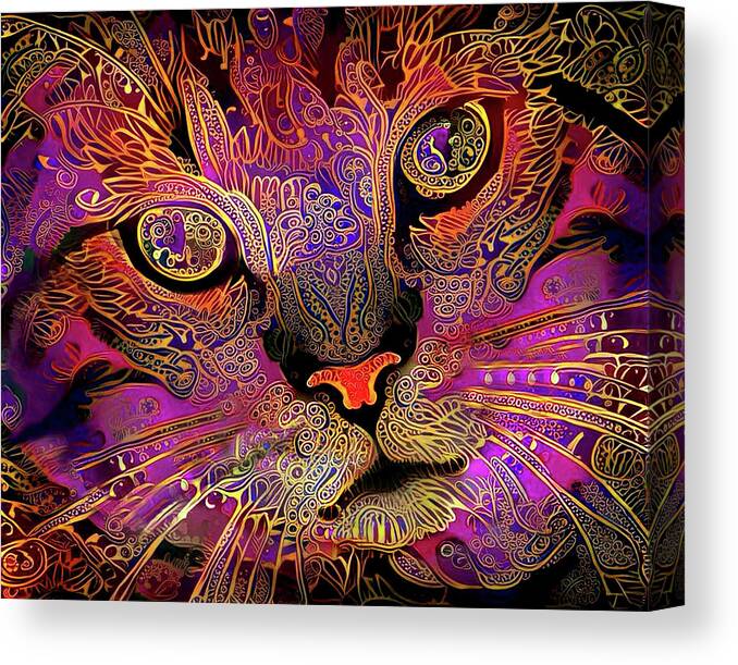 Cat Canvas Print featuring the digital art Maggie May the Magenta Tabby Cat by Peggy Collins
