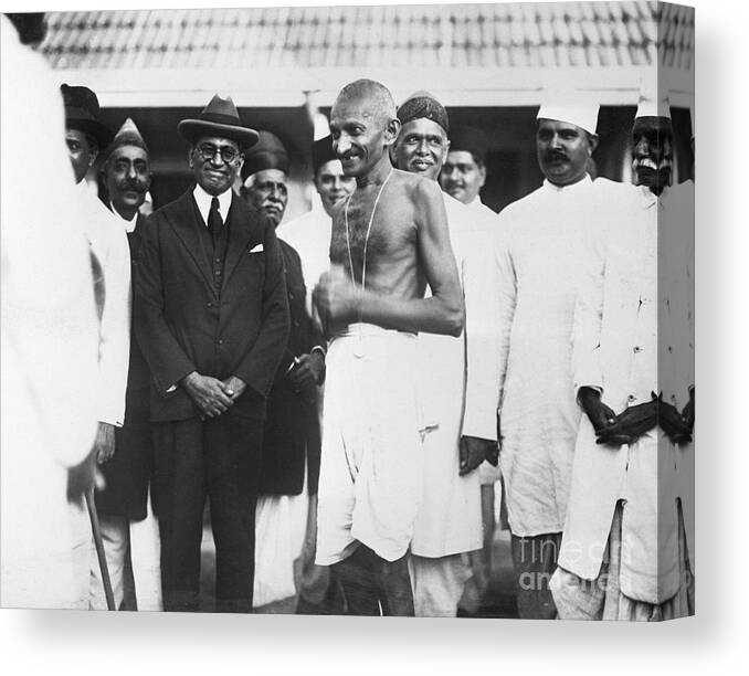 People Canvas Print featuring the photograph Mahatma Gandhi Being Interviewed by Bettmann