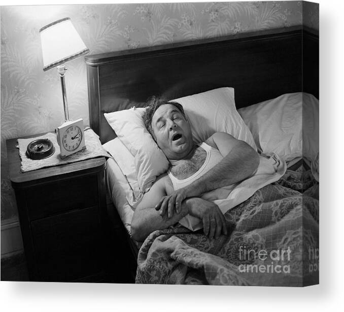 People Canvas Print featuring the photograph Man Asleep In His Bed by Bettmann