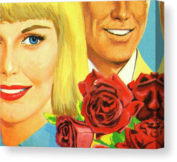 Adult Canvas Print featuring the drawing Man Woman and Red Roses by CSA Images