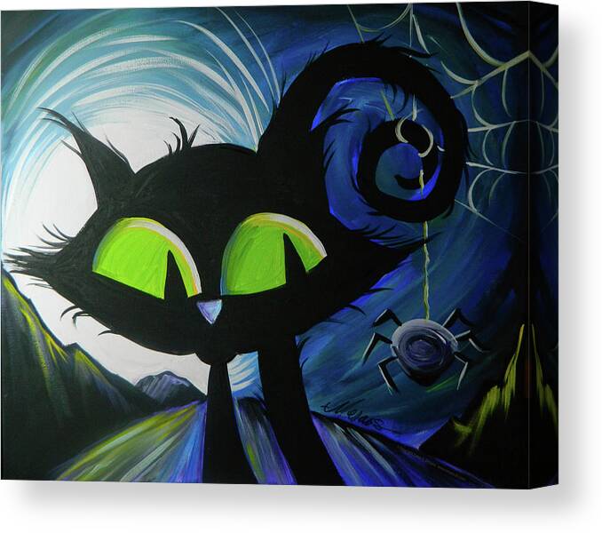 Halloween Canvas Print featuring the digital art Meow, Meow BOO by Karen Mesaros