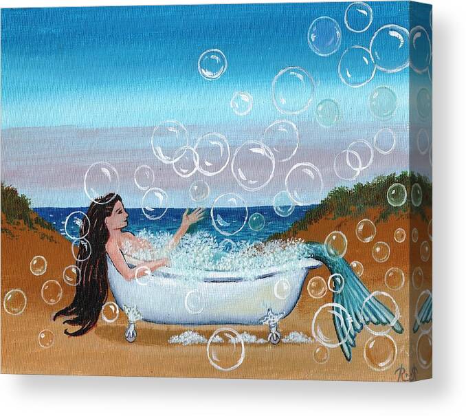 Mermaids Canvas Print featuring the painting Mermaid Bubble Bath by James RODERICK