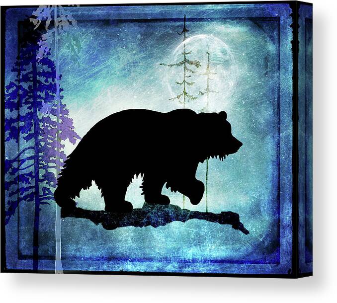 Midnight Bear Canvas Print featuring the mixed media Midnight Bear by Lightboxjournal