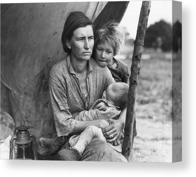 Child Canvas Print featuring the photograph Migrant Farm Worker Mother And Children by Bettmann