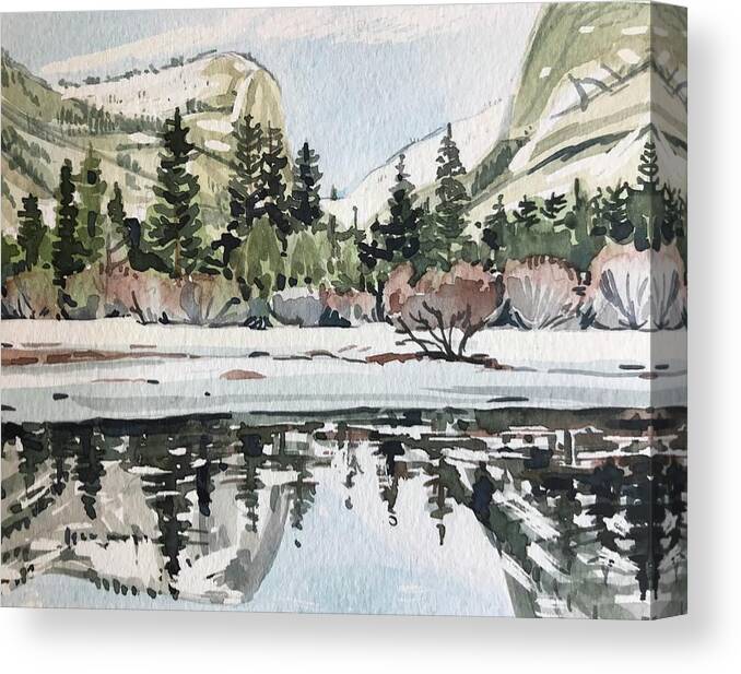 Yosemite Canvas Print featuring the painting Mirror Lake by Luisa Millicent