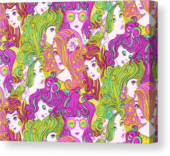 Abstract Canvas Print featuring the drawing Mod Girls Pattern by CSA Images