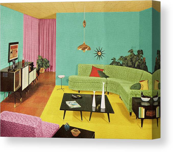 Campy Canvas Print featuring the drawing Mod Living Room by CSA Images