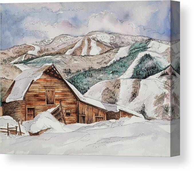  Canvas Print featuring the drawing Moore Barn Steamboat by Janice A Larson