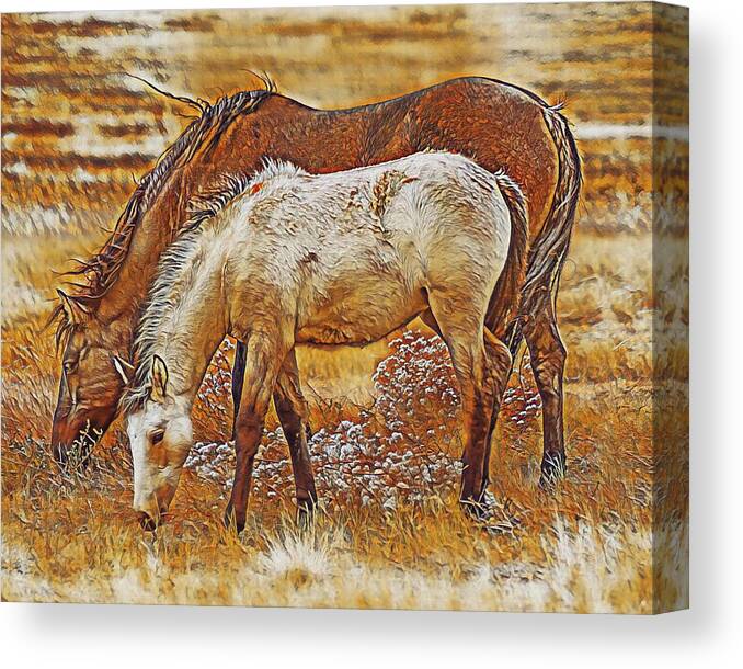 Stallions Canvas Print featuring the digital art Mother and Child by Jerry Cahill