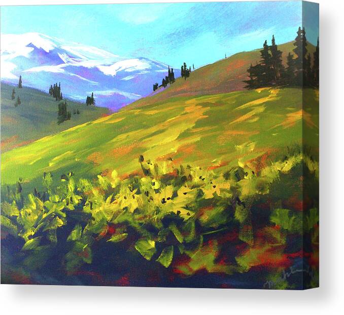 Alpine Field Canvas Print featuring the painting Mountain Spring by Nancy Merkle