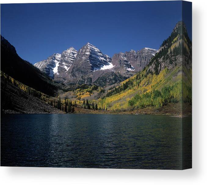 Tranquility Canvas Print featuring the photograph Mountains W Sky And Water, Maroon by Chris Rogers