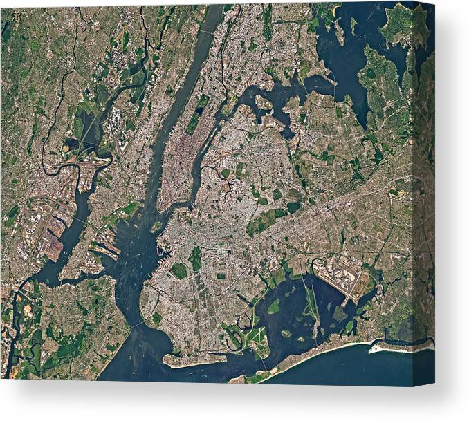 Satellite Image Canvas Print featuring the digital art New York from space by Christian Pauschert