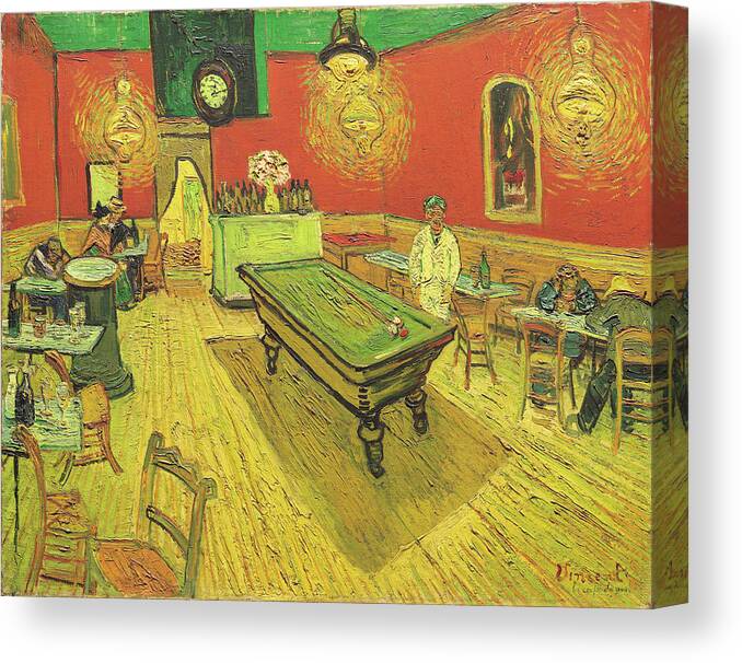 Night Cafe With Pool Table Canvas Print featuring the mixed media Night Cafe With Pool Table by Portfolio Arts Group