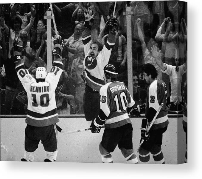 Working Canvas Print featuring the photograph Nystrom Celebrates Winning Goal At by B Bennett