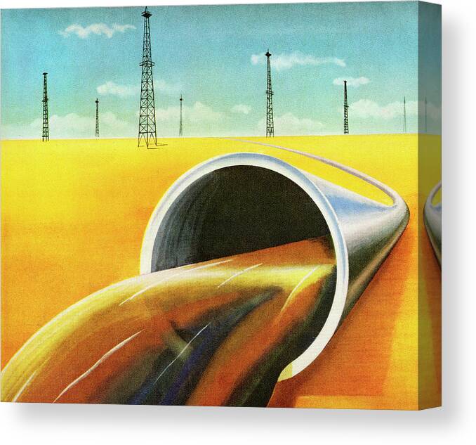Campy Canvas Print featuring the drawing Oil Pipeline by CSA Images
