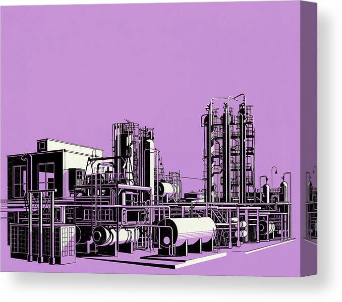 Campy Canvas Print featuring the drawing Oil Refinery Purple Background by CSA Images