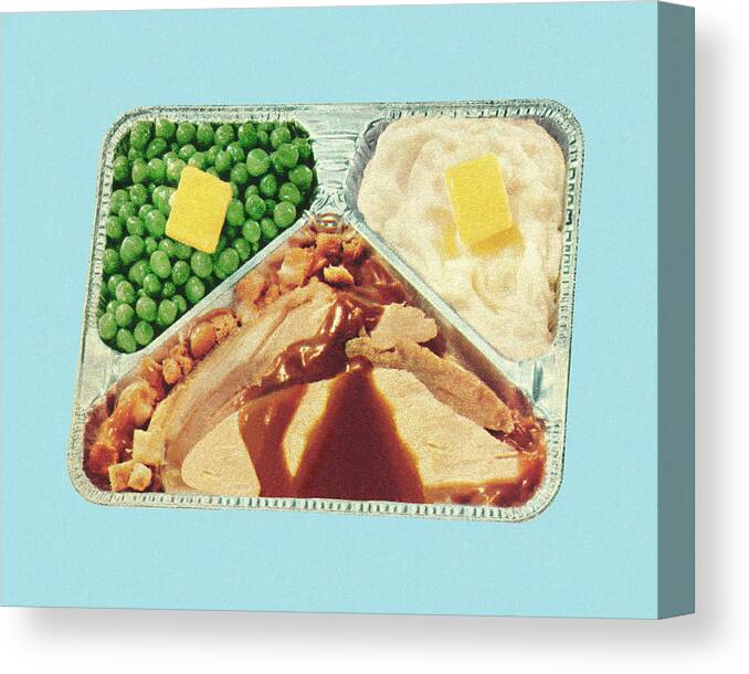 Blue Background Canvas Print featuring the drawing Old Fashioned TV Dinner by CSA Images