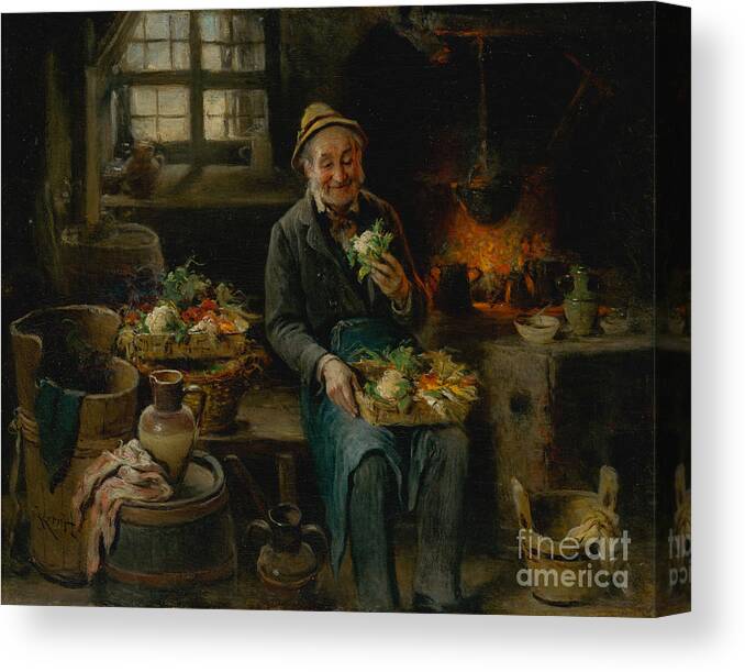 Oil Painting Canvas Print featuring the drawing Old Man In The Kitchen by Heritage Images