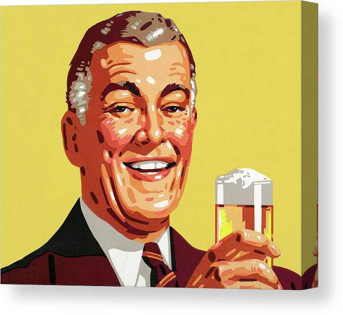 Adult Canvas Print featuring the drawing Older Man Holding Beer by CSA Images