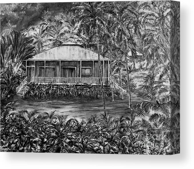 Opihikao Cabana Canvas Print featuring the painting Opihikao Hale in black and white by Michael Silbaugh
