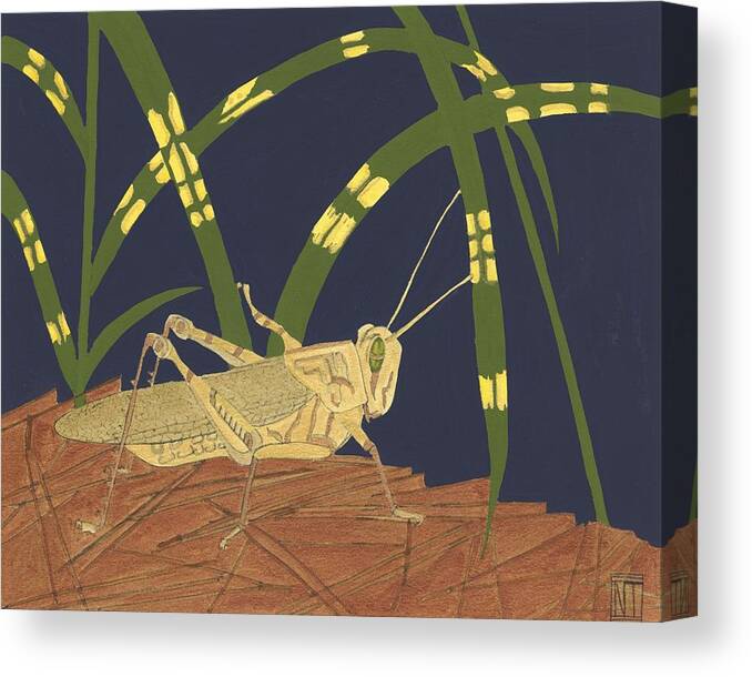 Animals & Nature Canvas Print featuring the painting Ornamental Grasshopper I by Nina Tenser