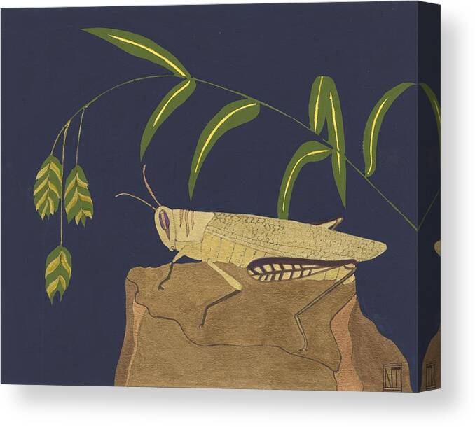 Animals & Nature Canvas Print featuring the painting Ornamental Grasshopper II by Nina Tenser