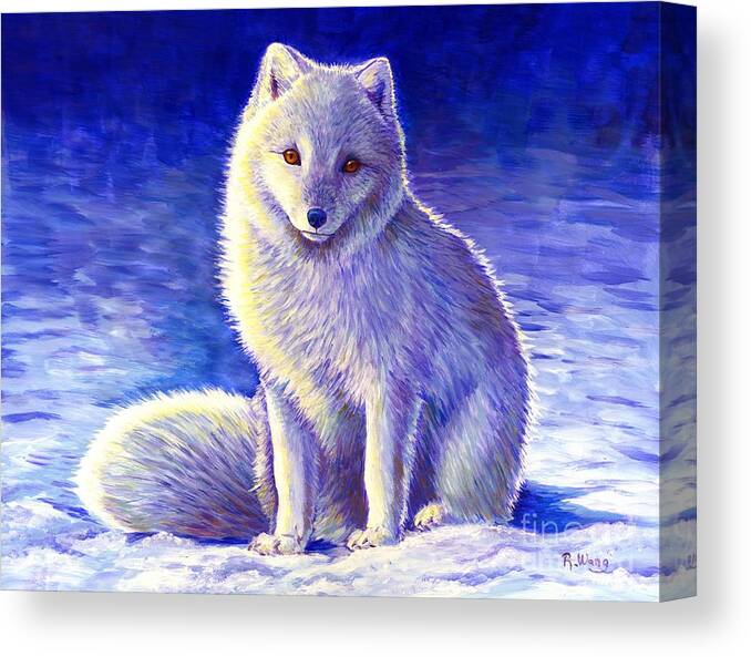 Arctic Fox Canvas Print featuring the painting Peaceful Winter Arctic Fox by Rebecca Wang