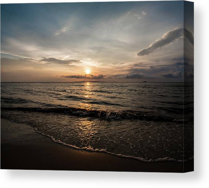 Ala Canvas Print featuring the photograph Peach Sunset at the Beach by James-Allen