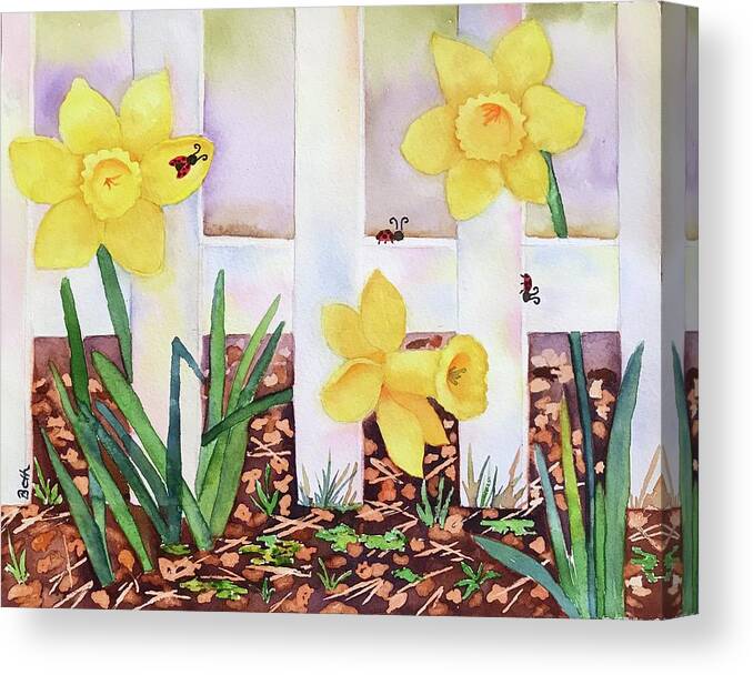 Daffodils Canvas Print featuring the painting Peek a Boo by Beth Fontenot