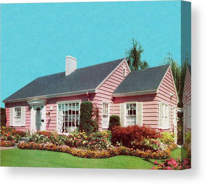 Architecture Canvas Print featuring the drawing Pink House by CSA Images