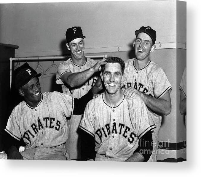 People Canvas Print featuring the photograph Pitts Pirates Pranking In Dressing Room by Bettmann