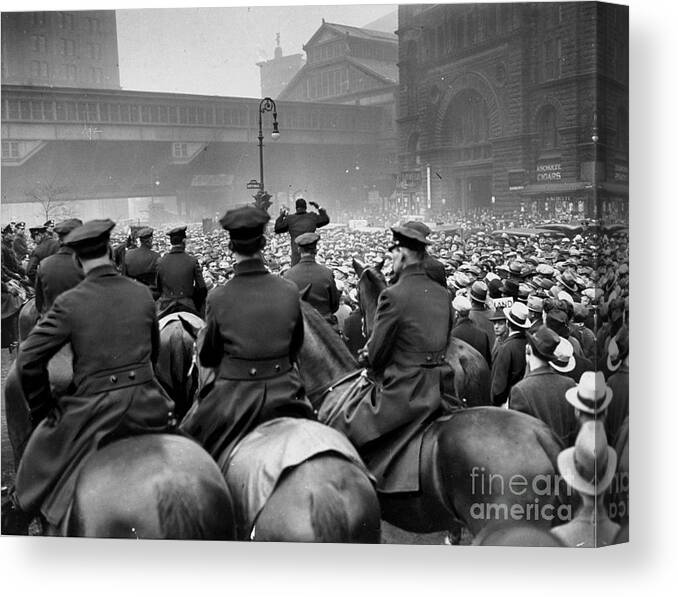 1930-1939 Canvas Print featuring the photograph Police On Horseback Quell A Communist by New York Daily News Archive