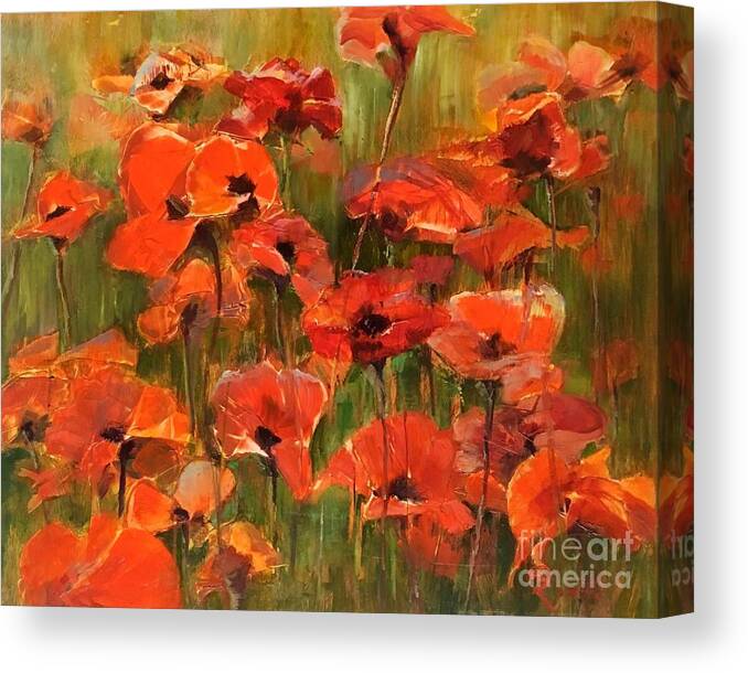 Poppy Painting Canvas Print featuring the painting Poppies in the Field by B Rossitto