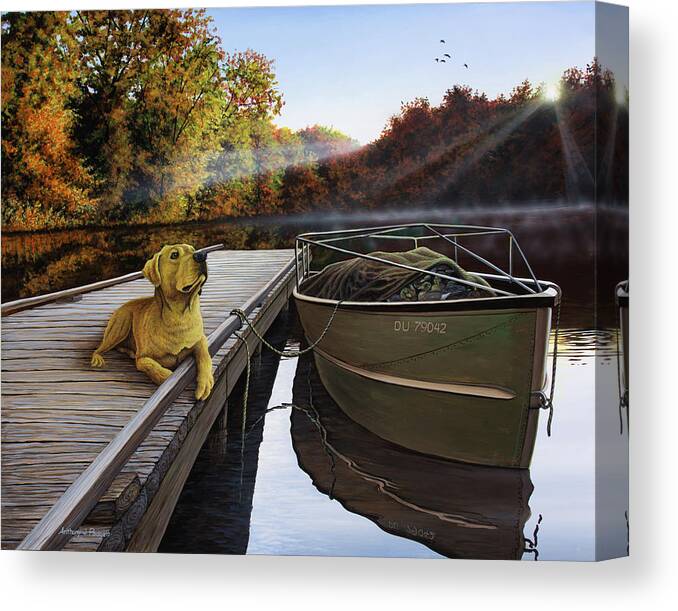 Yellow Lab Canvas Print featuring the painting Pre-Season by Anthony J Padgett