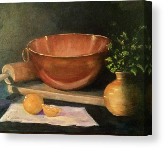 Kitchen Art Canvas Print featuring the painting Preperation by Anne Barberi