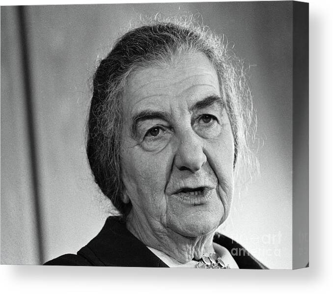 People Canvas Print featuring the photograph Prime Minister Golda Meir At A Press by Bettmann