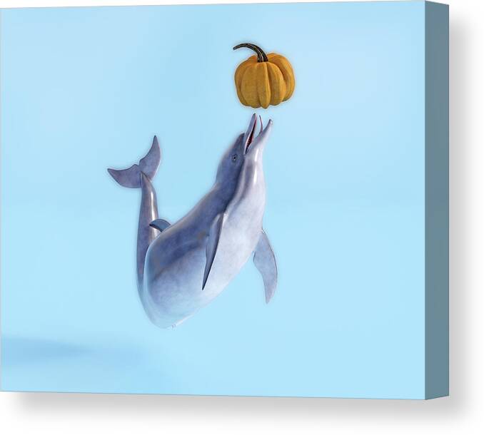 Dolphin Canvas Print featuring the digital art Pumpkin and Her Ball by Betsy Knapp