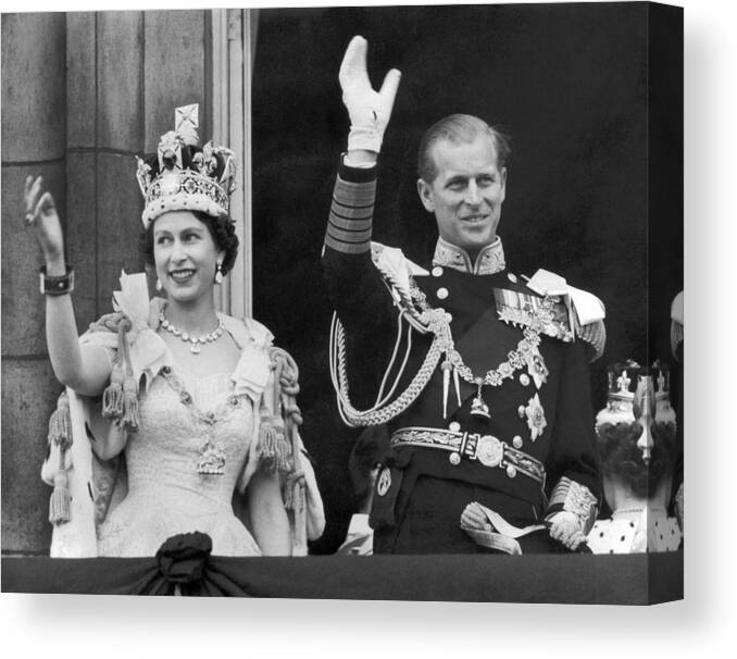 Crowd Of People Canvas Print featuring the photograph Queen Elizabeth II And The Duke by Keystone-france