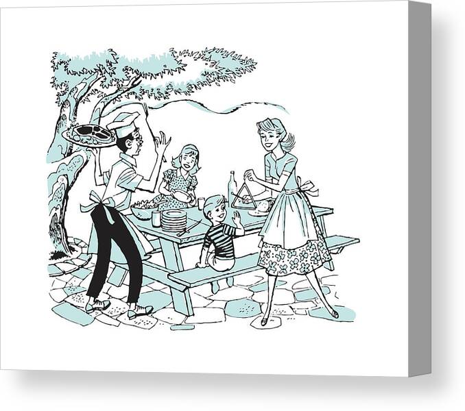 Adult Canvas Print featuring the drawing Ready to Eat at a Family Picnic by CSA Images