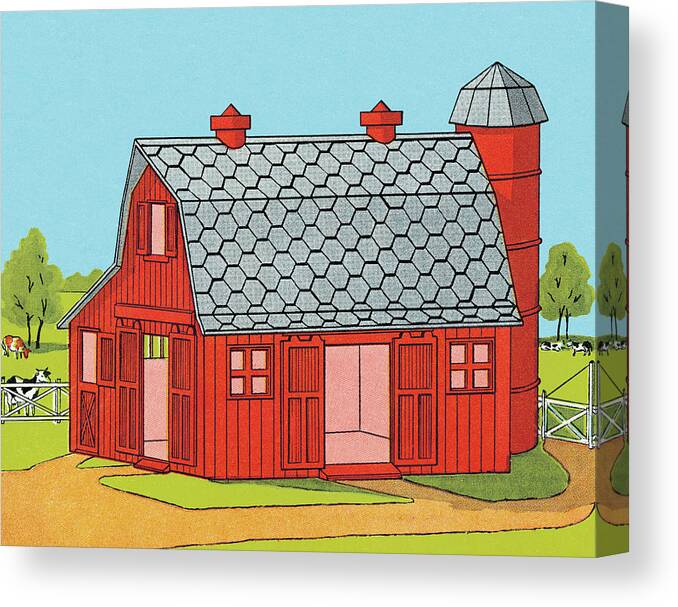 Agriculture Canvas Print featuring the drawing Red Barn by CSA Images
