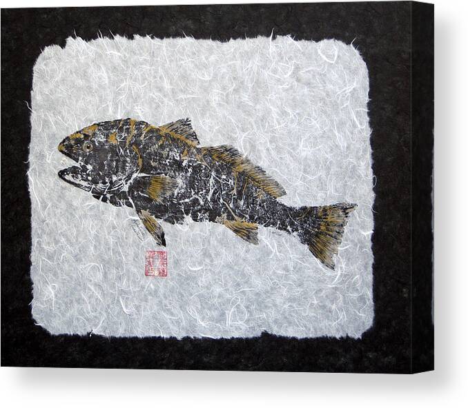 Redfish Canvas Print featuring the painting Redfish - golden with border by Adrienne Dye