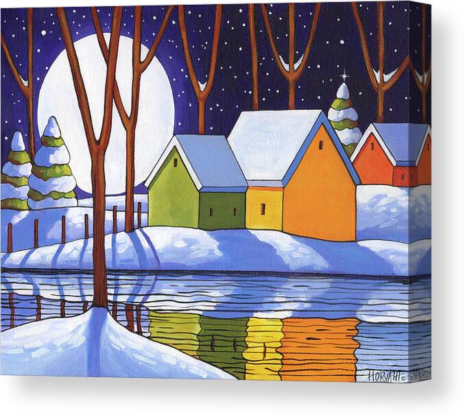 Reflection Winter Night Canvas Print featuring the painting Reflection Winter Night by Cathy Horvath-buchanan