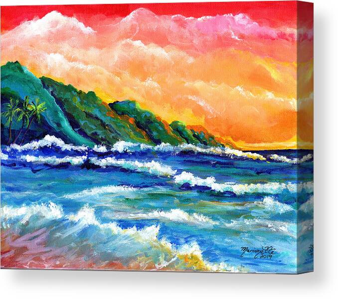 Kauai Canvas Print featuring the painting Romantic Kauai Sunset by Marionette Taboniar