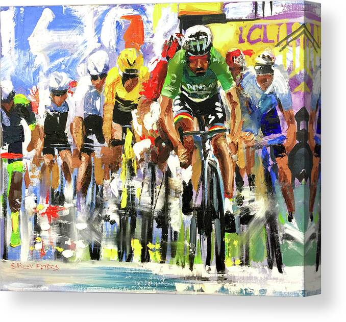 Le Tour De France Canvas Print featuring the painting Sagan Finish 2019 by Shirley Peters