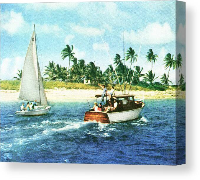 Activity Canvas Print featuring the drawing Sailboat and Motorboat by CSA Images