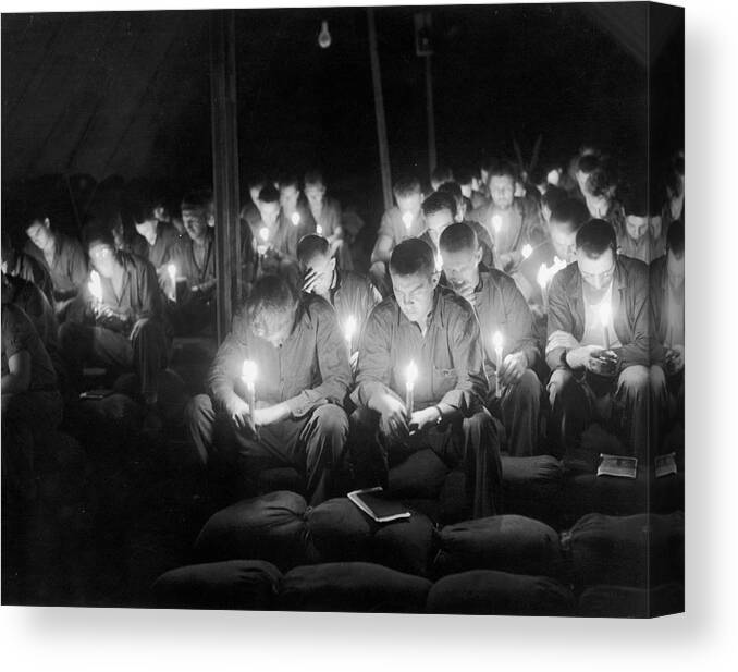 Conflict Canvas Print featuring the photograph Seabees Holding Candles by LIFE Picture Collection