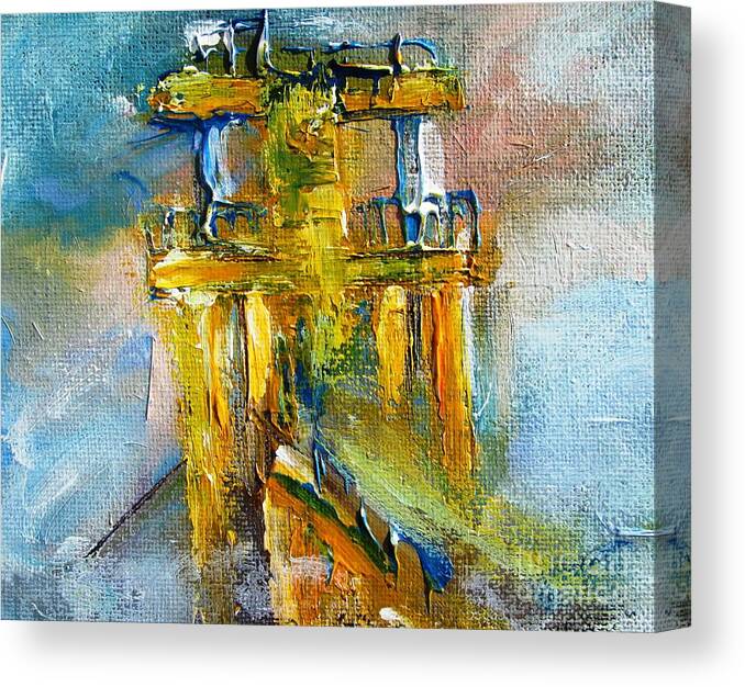 Watercolor.paintings Canvas Print featuring the painting Semi Abstract Paintings Blackrock Diving Board Salthill Galway Ireland by Mary Cahalan Lee - aka PIXI