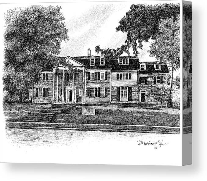 Sigma Chi Fraternity House Canvas Print featuring the drawing Sigma Chi Fraternity, Indiana University, Bloomington, Indiana by Stephanie Huber